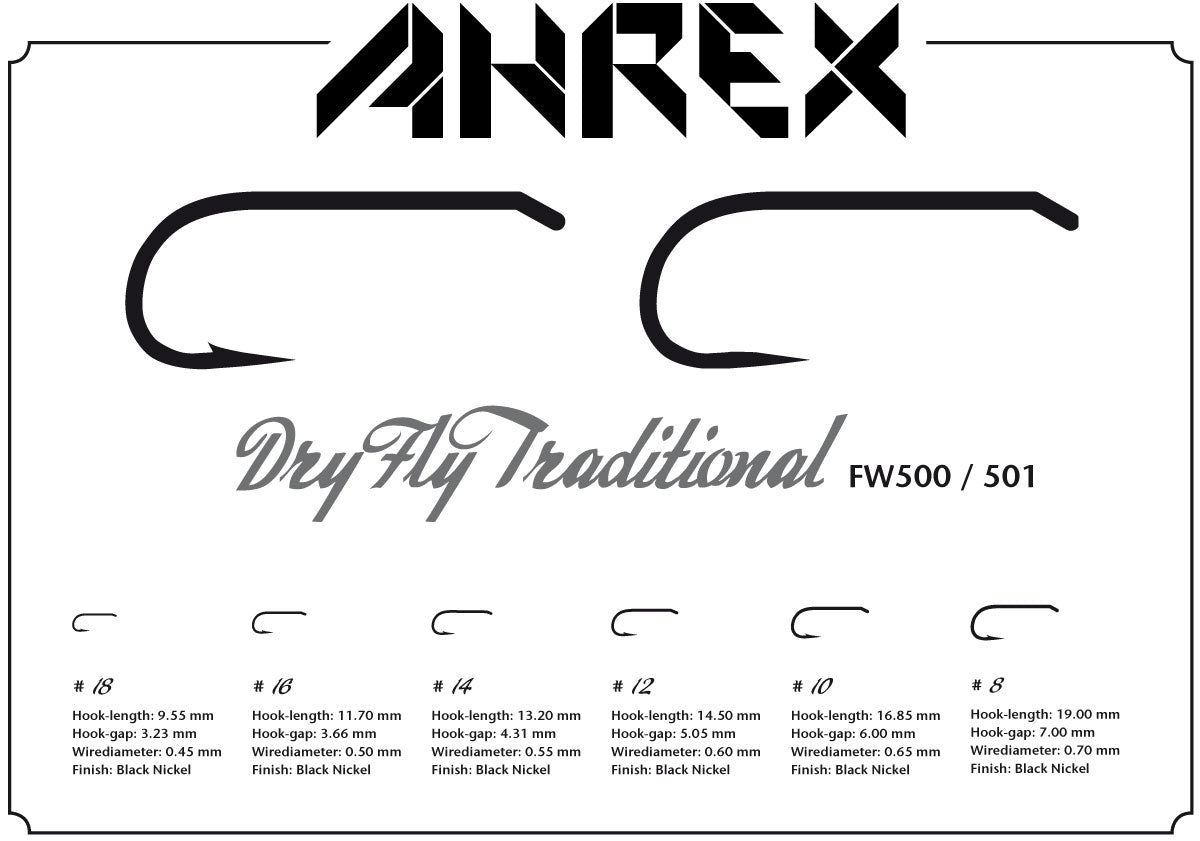 Ahrex FW501 - Dry Fly Traditional Barbless Fly Hooks Ahrex