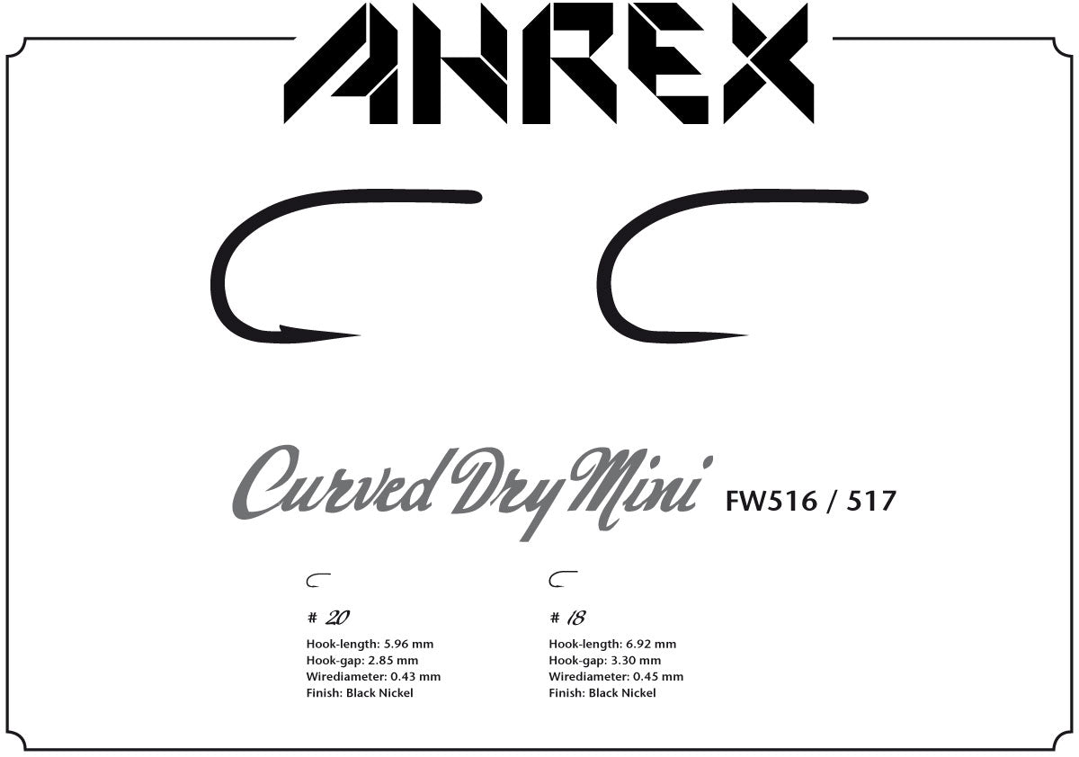 Ahrex FW517 - Curved Dry Mini Barbless Fly Hooks Ahrex