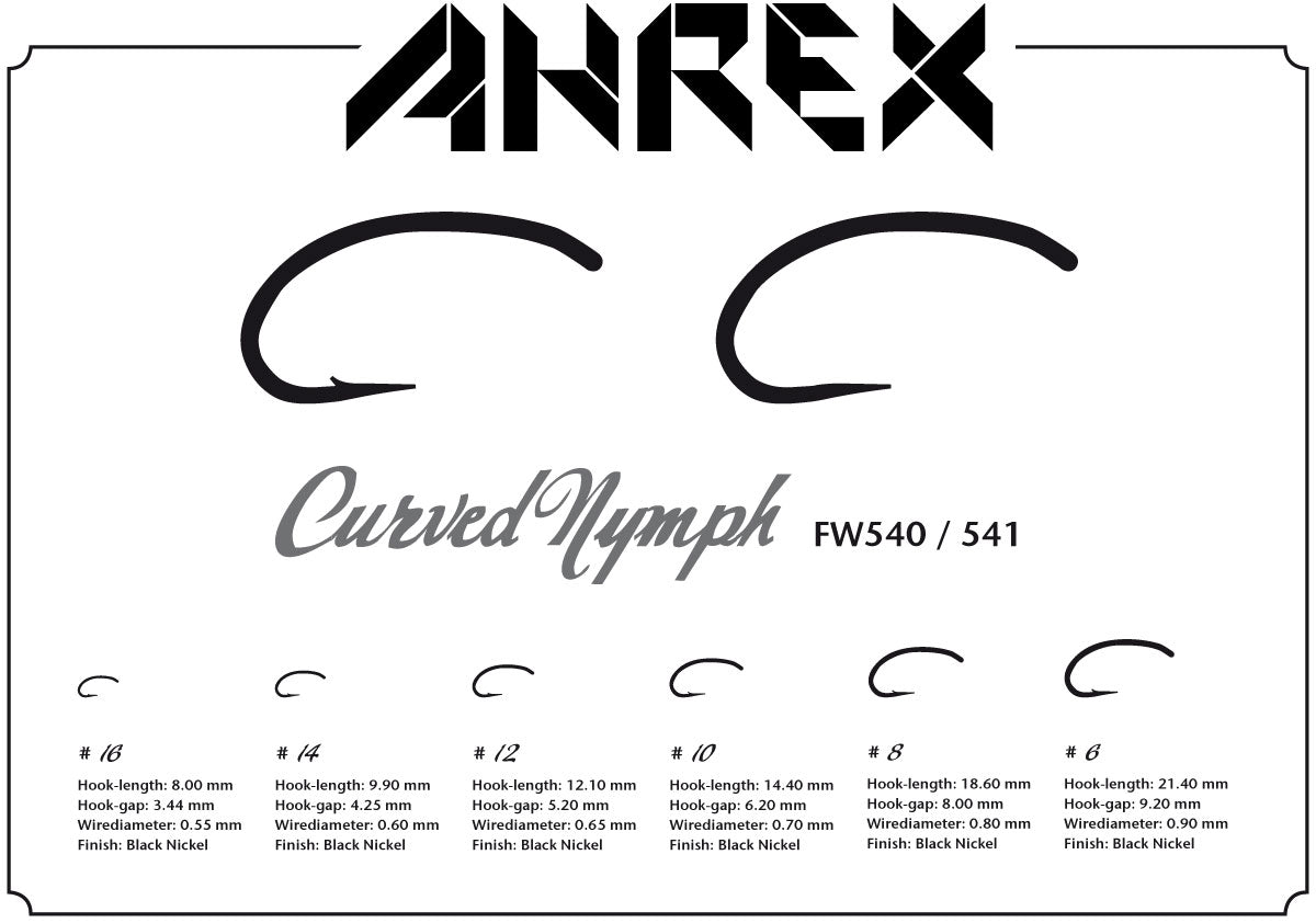 Ahrex FW541 - Curved Nymph Barbless Fly Hooks Ahrex