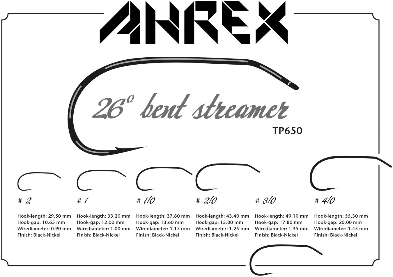 Ahrex TP650 - 26 Degree Bent Streamer Fly Hooks Ahrex